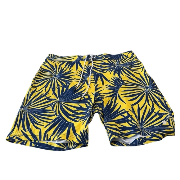 NWT Men’s Lucky Brand Yellow and Blue Palm Print Swim Shorts - Picture 1 of 5
